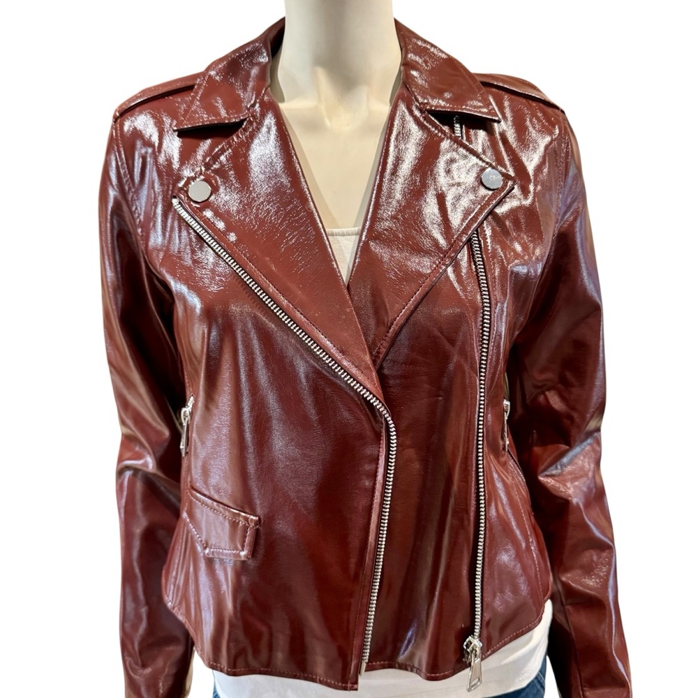 Faux Patent Leather Moto Jacket - Picture 2 of 16
